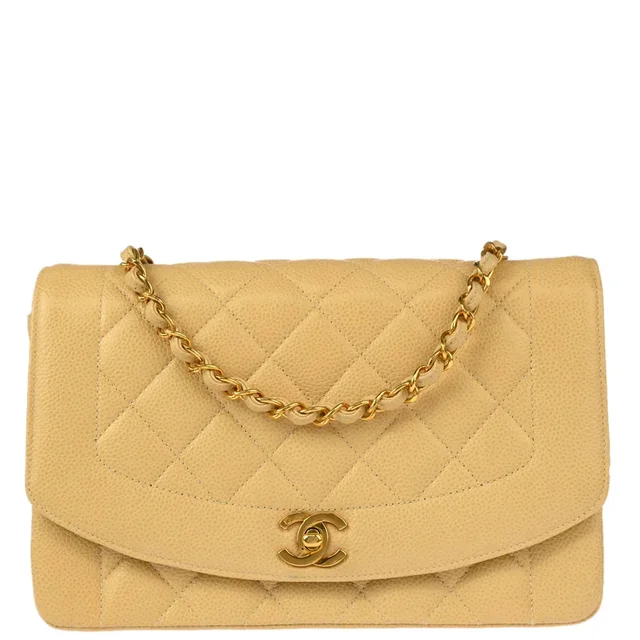 Chanel 1994-1996 Beige Caviar Medium Diana Shoulder Bag in Beige Caviar leather from AMORE Vintage Tokyo