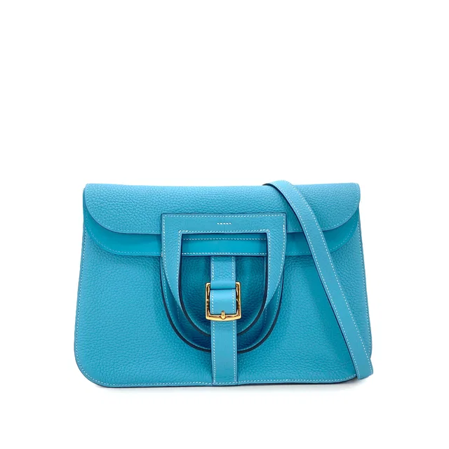 Hermès Halzan 31 Blue De Nord Taurillon Clemence 5WAY Hand Shoulder Bag D GHW in Blue Clemence leather from Luxury Promise