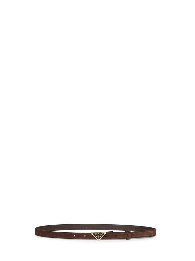 Prada Enamelled Triangular Buckle Belt — Brown Calf Leather in Brown Calfskin from HEWI