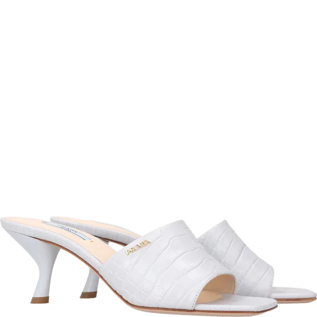 Prada Croc-Embossed Leather Kitten Heel Mule in Crocodile from HEWI