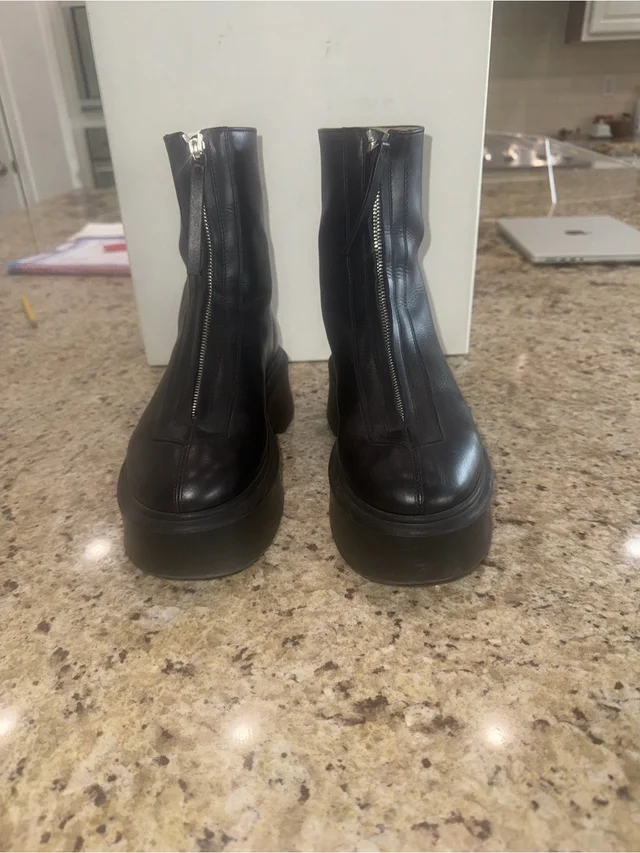 The Row Leather Front-Zip Platform Ankle Boots in black Leather from Poshmark