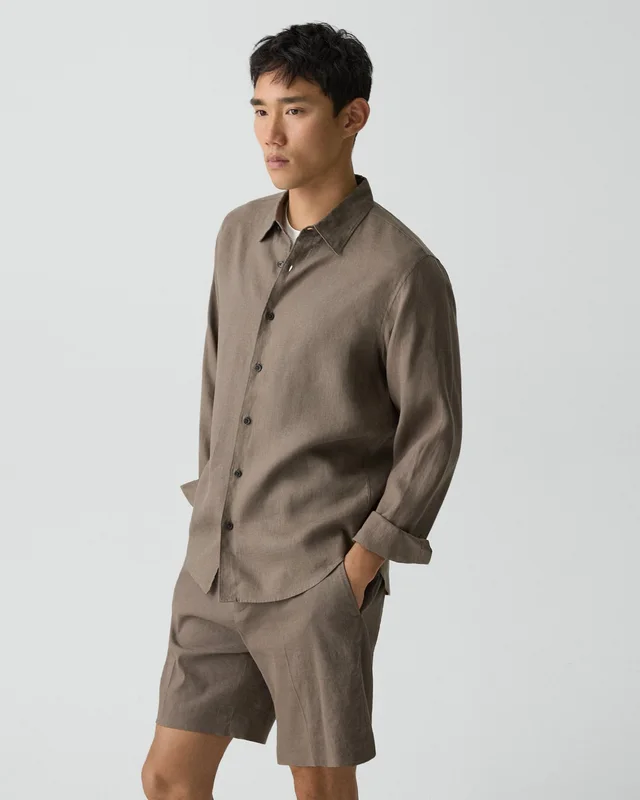 Theory Irving Shirt in Relaxed Linen in MOREL 100% Linen, photo 2 of 9 from Theory