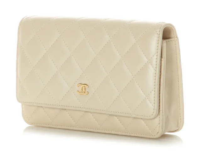 Chanel Beige Quilted Lambskin Wallet on Chain WOC in Beige Lambskin from Ann's Fabulous Finds, photo 4 of 10