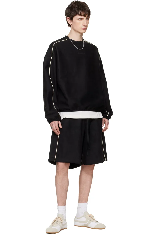 Fear of God ESSENTIALS Black Signature Modern Crewneck Faux-Suede Sweatshirt, photo 4 of 4 from SSENSE
