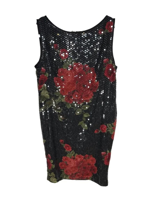 Escada Vtg Italian Silk Sequin Rose Mini Dress Mob Wife Romantic Glam Size 42 in red|black Silk from Poshmark