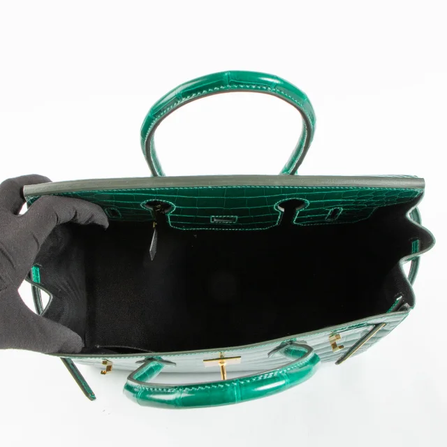 Hermès HSS Birkin 30 Vert Emeraude/Black Shiny Crocodile Niloticus GHW in Black Crocodile from Labellov, photo 10 of 13