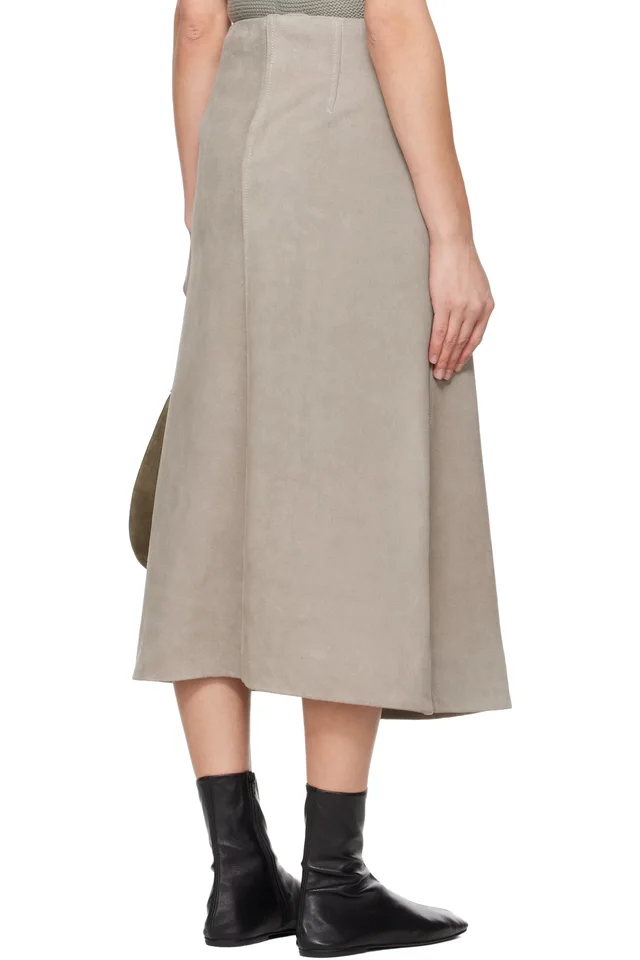 Rier Gray Crust Suede Midi Skirt, photo 3 of 3 from SSENSE