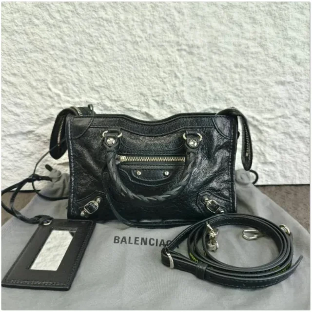 Balenciaga Distressed Lambskin Neo Classic Mini Bag in Black Lambskin from Luxury Promise