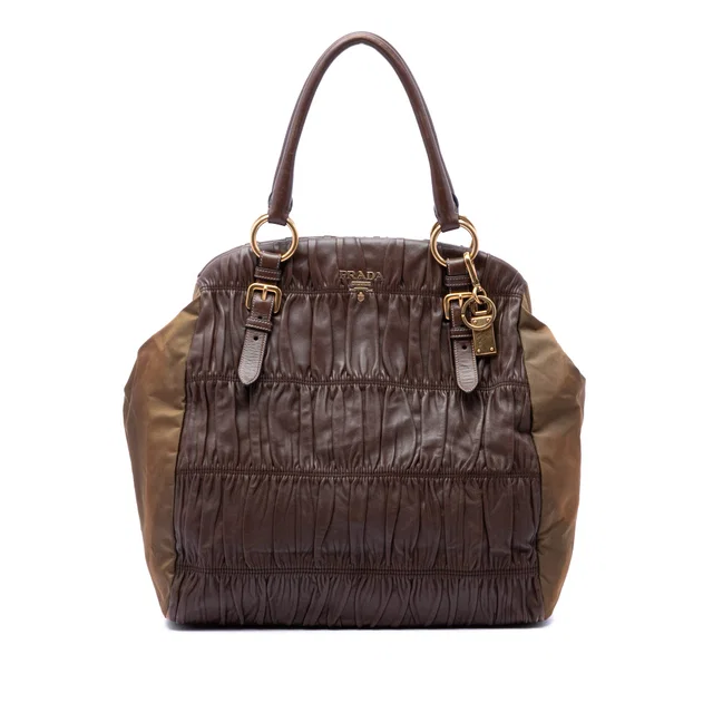 Brown Prada Nappa Gaufre and Tessuto Tote in Brown Nappa leather from Designer Revival