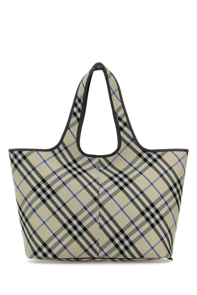 Burberry Tartan-Print Cotton Tote Bag — Beige Exterior in Beige from HEWI