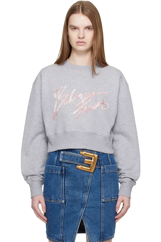 Gray Cropped Printed Cotton Sweatshirt, image 1 of 1 from SSENSE