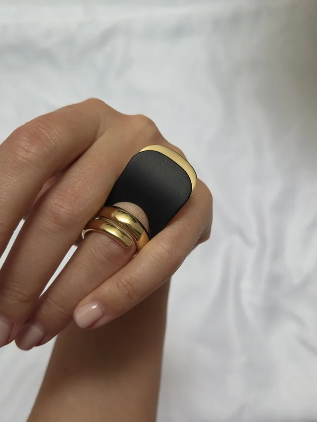 Givenchy Paris Gold-Tone And Black Statement Ring Size 6 in black|white from Poshmark, photo 1 of 1