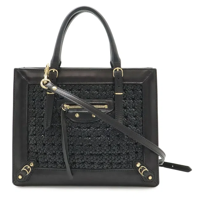 Balenciaga Mini Paper 2-Way Shoulder Bag Crossbody Leather Black Gold Mirror in Black Leather from The Reluxe