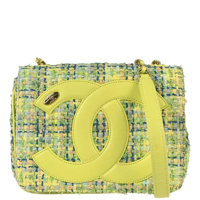 Chanel 2019 Green Tweed CC Mania Camera Bag Shoulder Bag in Green Tweed from AMORE Vintage Tokyo