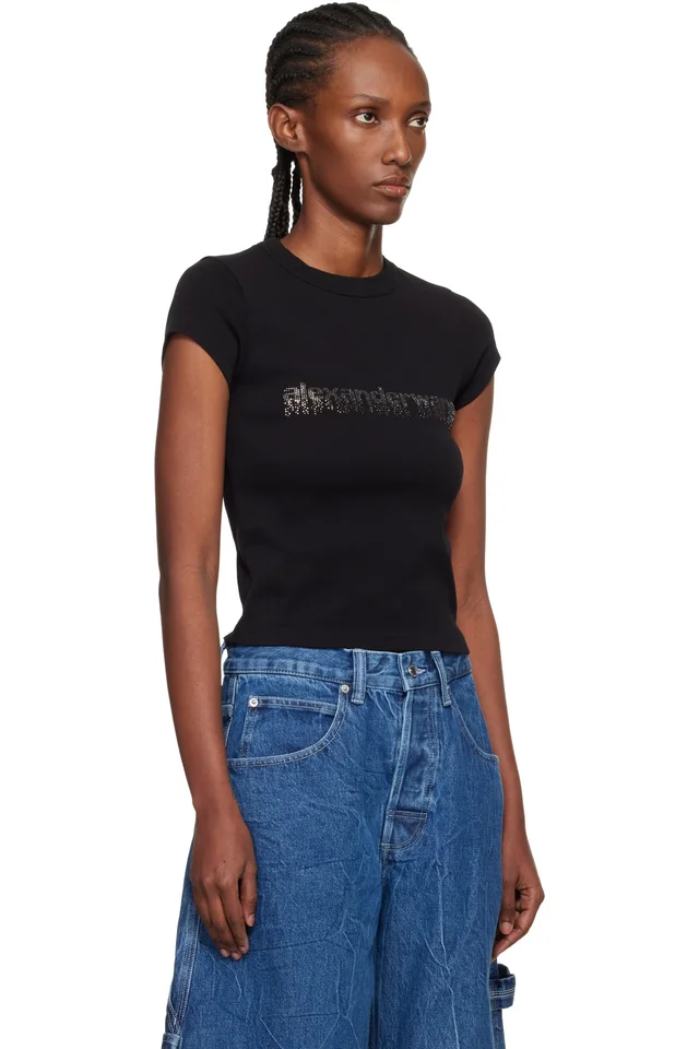 Alexander Wang Black Crystal Logo Cotton Baby T-shirt, photo 2 of 4 from SSENSE