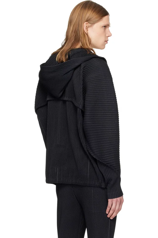 HOMME PLISSÉ ISSEY MIYAKE Black Wickerwork Mesh Jacket, photo 3 of 4 from SSENSE