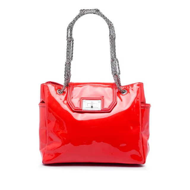Red Chanel Patent Mademoiselle Lock Bijoux Chain Tote in Red Patent leather from Designer Revival