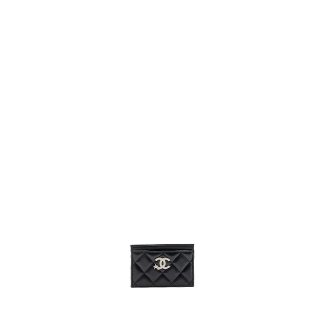 Chanel classic quilted card holder with limited CC logo lambskin black SHW (microchip) in Black Lambskin from EMIER