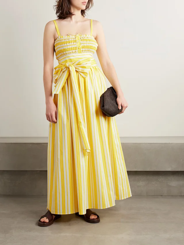 LORETTA CAPONI Anghiari belted striped cotton-blend poplin midi dress in Yellow, photo 2 of 2 from NET-A-PORTER (Canada)