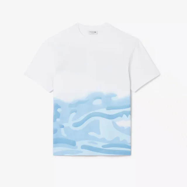 Lacoste Printed Cotton T-Shirt in White Midweight organic cotton jersey, photo 4 of 8 from Lacoste