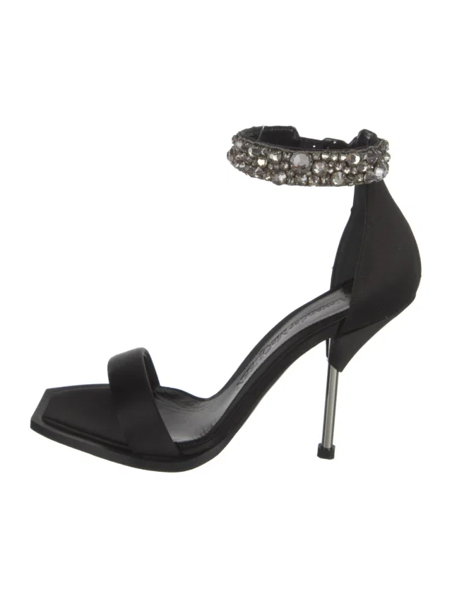 Alexander McQueen Satin Crystal Embellishments Sandals w/ Tags in black Satin from The RealReal