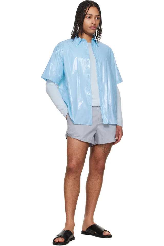 LII Blue Gloss Short-Sleeve Shirt, photo 4 of 4 from SSENSE