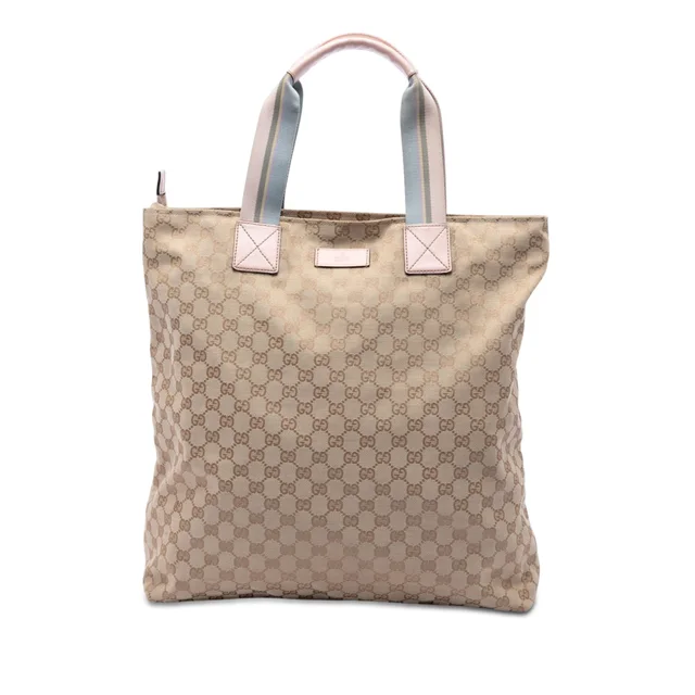 Beige Gucci GG Canvas Web Vertical Tote in Beige Canvas from Designer Revival