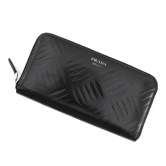 Prada Zip Around Long Wallet Black2ML317 BrushedLeather from GALLERY RARE