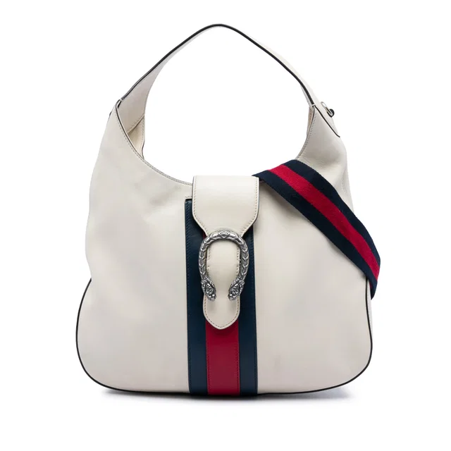 White Gucci Calfskin Dionysus Web Satchel in White Calfskin from Designer Revival