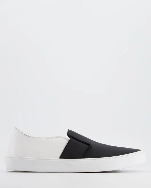 Chanel Black & White Calfskin Leather Slip-On Trainers EU 40 in Black Calfskin from Sellier