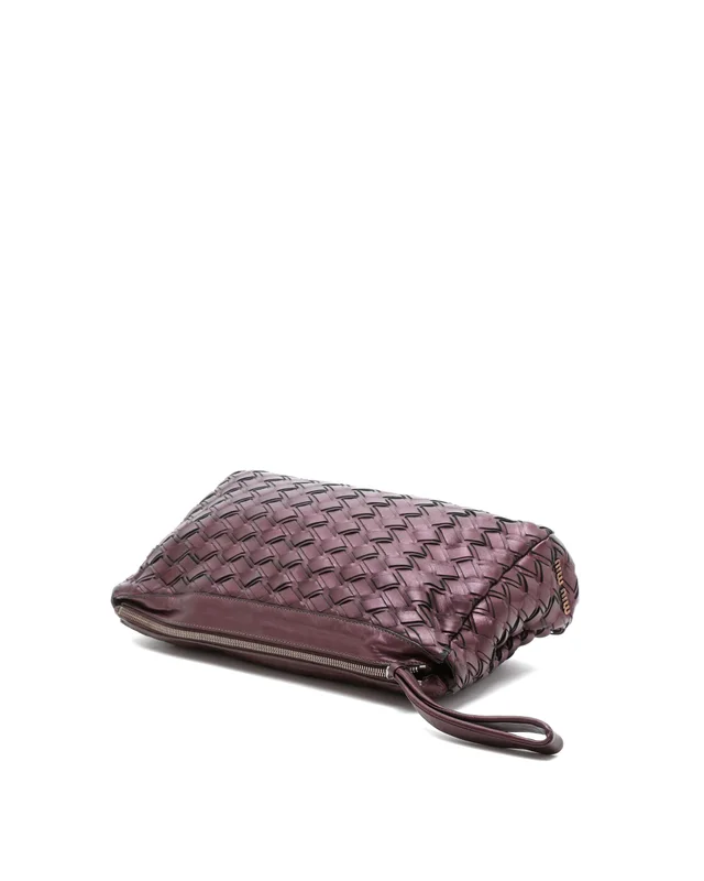 Miu Miu Plum Woven Zip Clutch Bag in Woven leather from A Retro Tale, photo 4 of 10