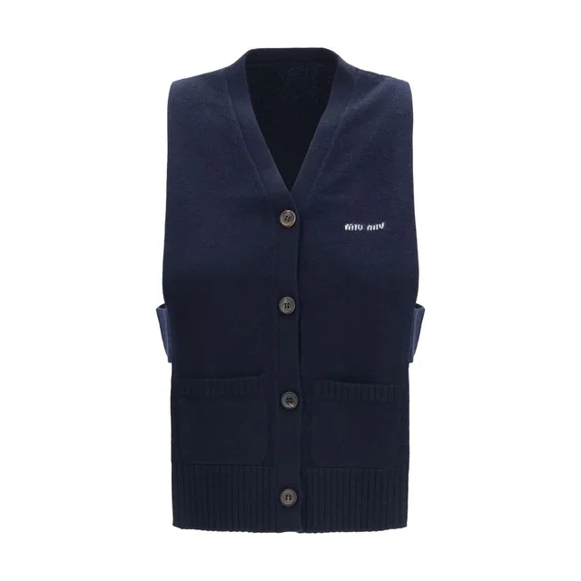 Miu Miu Blue Cashmere Sleeveles Sweater in Blue Cashmere from HEWI