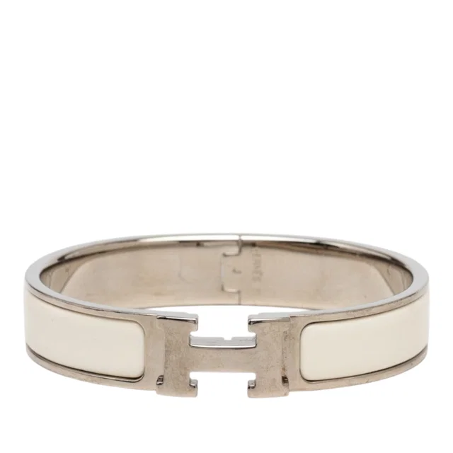 White Hermès Narrow Enamel Clic H Bracelet PM in White from Designer Revival