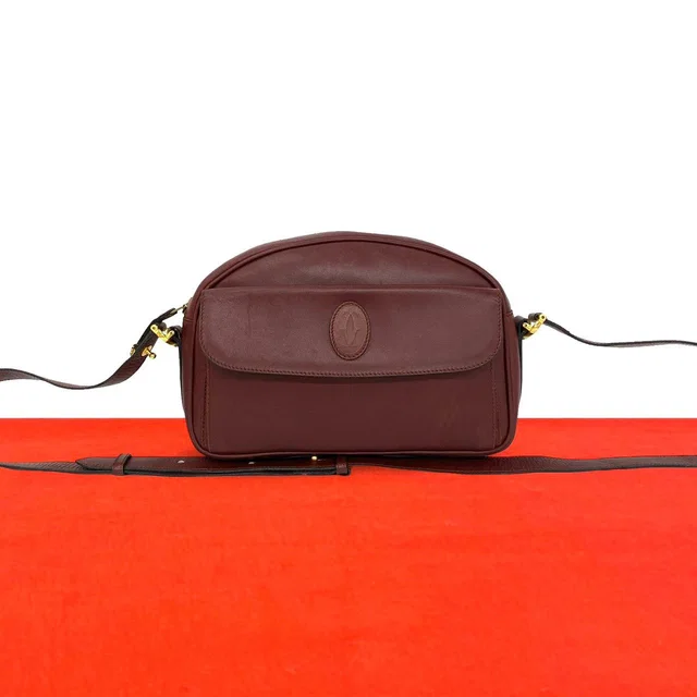 Cartier Vintage Must Line Leather Shoulder Bag Pochette Crossbody Bordeaux in Burgundy Leather from The Reluxe