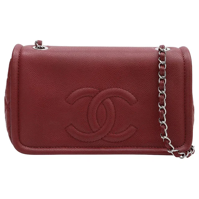 Chanel Bordeaux Caviar Skin CC Mark Stitch Chain Shoulder Bag, circa 2009 in Burgundy Caviar leather from VINTAGE QOO TOKYO