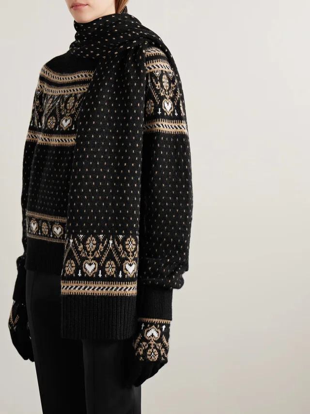 KHAITE Lucerne Fair Isle cashmere scarf in Black, photo 2 of 2 from NET-A-PORTER (Canada)