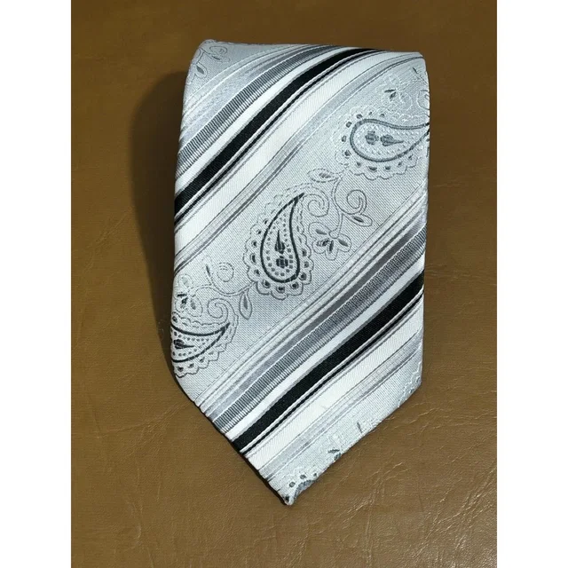 Giorgio Armani Necktie Mens Gray Embroidered Paisley Charcoal Striped 100% Silk in gray Silk from Poshmark