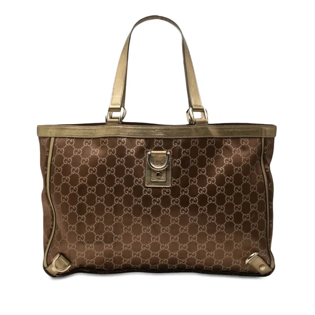 Brown Gucci GG Satin Abbey D Ring Tote in Brown Satin from Designer Revival