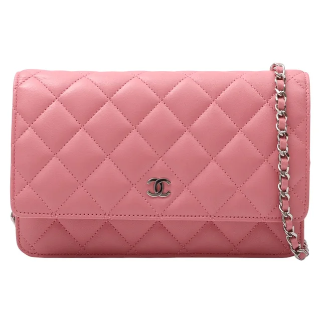 Chanel Circa 2013 CC Mark Plate Chain Wallet Pink in Pink Leather from VINTAGE QOO TOKYO