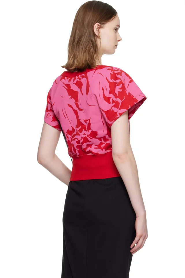 Dries Van Noten Red & Pink Floral T-shirt, photo 3 of 4 from SSENSE