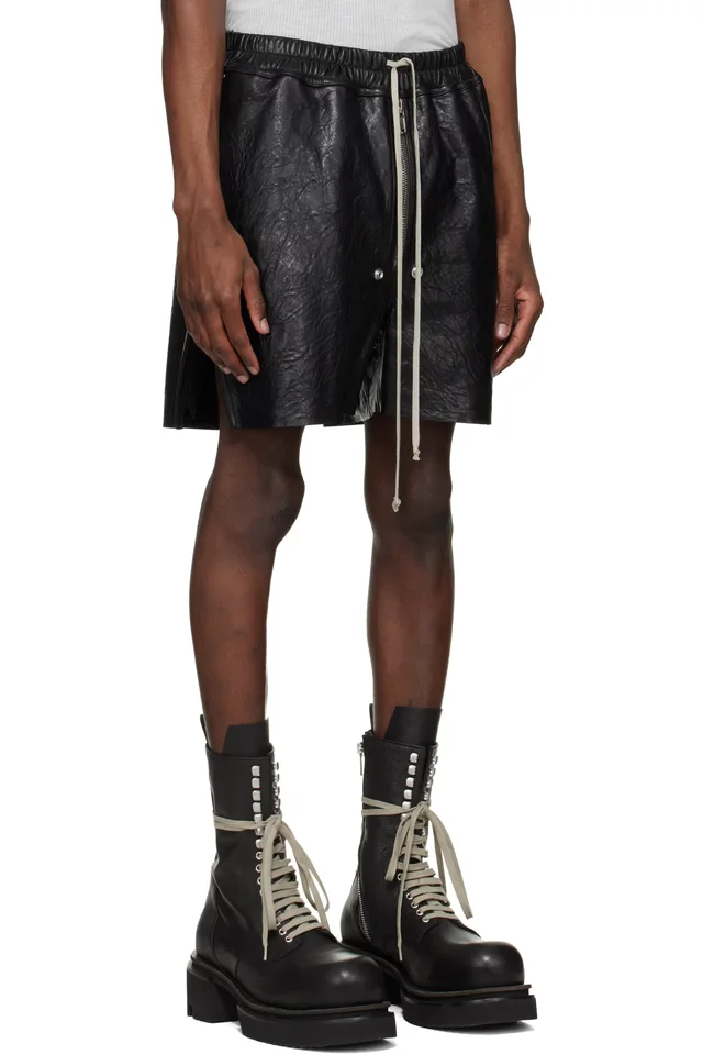 Rick Owens Black Temple Bela Boxers Leather Shorts, photo 2 of 4 from SSENSE