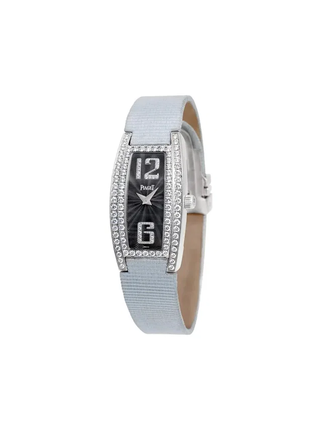 Piaget 2010 pre-owned Limelight Tonneau 18mm - women - Diamond/Satin/18kt White Gold - One Size - Black in black Satin from Farfetch