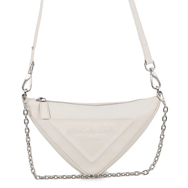 Prada Triangle Logo Triangle 2-Way Bag White1BC543 Leather in Leather from GALLERY RARE