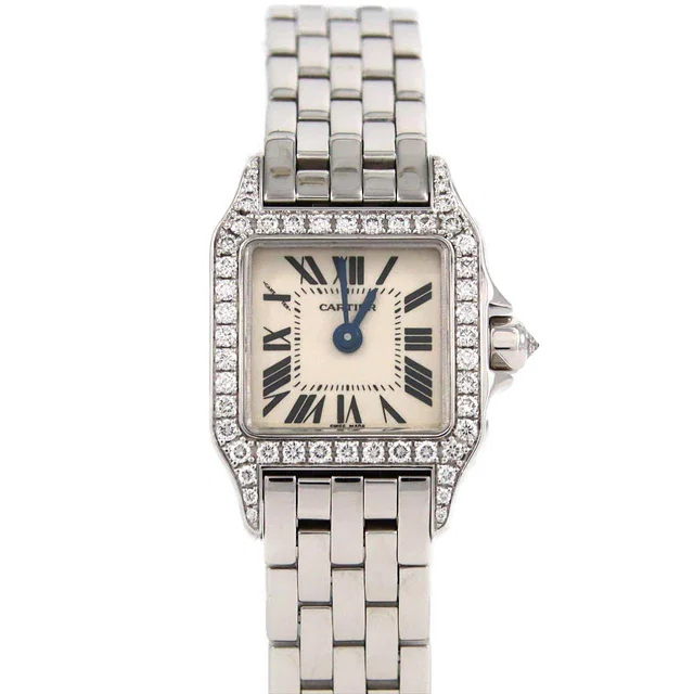 Cartier Mini Santos Demoiselle White Gold Quartz in White from LuxUness