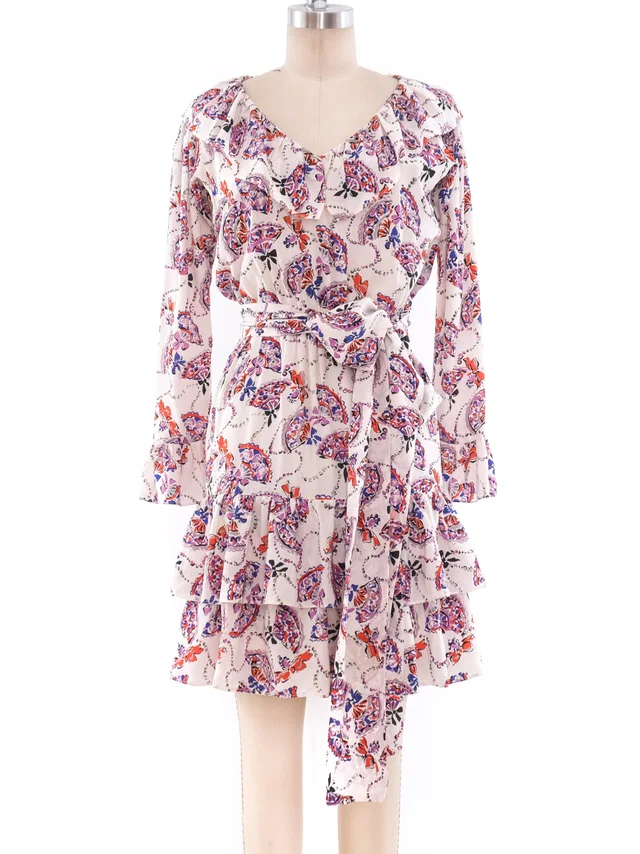 Saint Laurent Printed Ruffle Dress in Multicolor Silk from Arcade Vintage