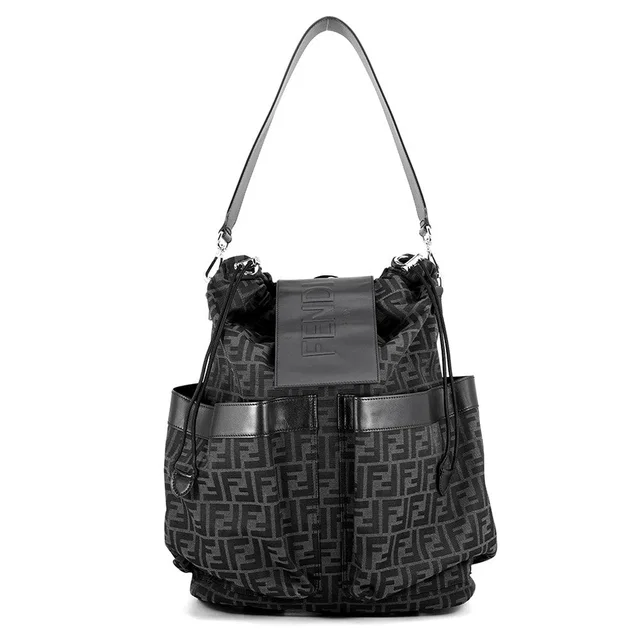 Fendi Zucca Drawstring Backpack Black7VZ056 FFJacquard Leather in Leather from GALLERY RARE
