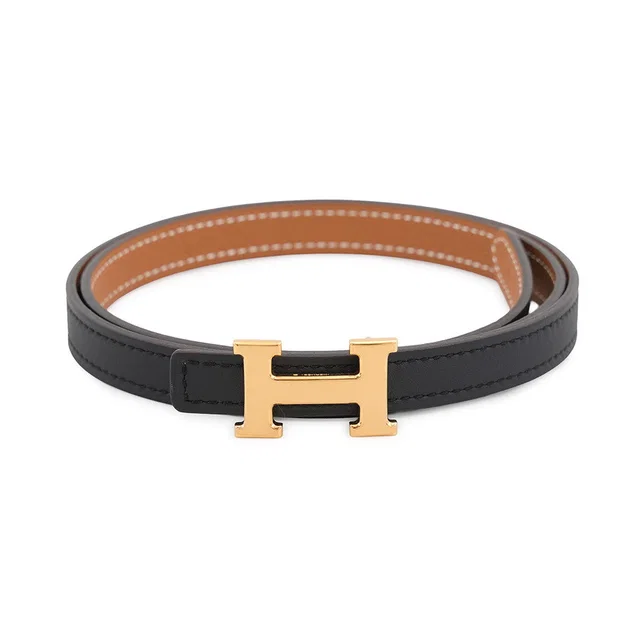 Hermès Belt buckle Mini H Leather belt 13 Size 70 Black/Gold Swift Leather Epsom in Black Epsom leather from GALLERY RARE
