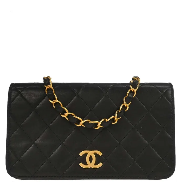 Chanel 1997-1999 Black Lambskin Pushlock Mini Full Flap Shoulder Bag in Black Lambskin from AMORE Vintage Tokyo