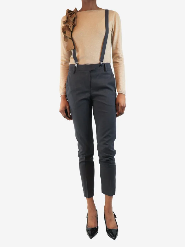 Brunello Cucinelli Dark grey wool trousers with suspenders - size UK 6 in Grey Wool from Sign of the Times