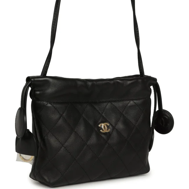 Chanel CC Drawstring Clutch in Black Lambskin from Madison Avenue Couture, photo 2 of 10